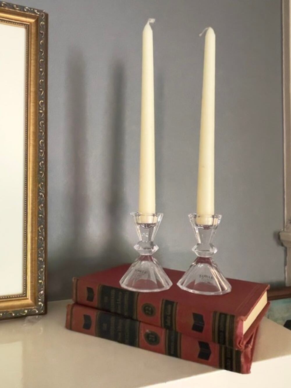 Towle Full Lead Crystal Candlestick Holders Pair Austria Faceted Taper Candle